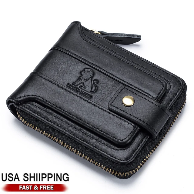 Mens Genuine Leather Wallet RFID Blocking Credit Card Holder Zipped Coin Pocket