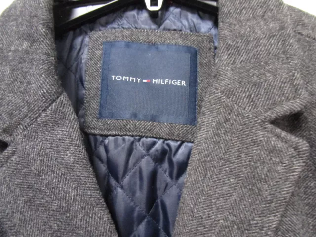 New  Tommy Hilfiger Mens Wool Blend Coat Gray Herringbone Large  (Th8) 3