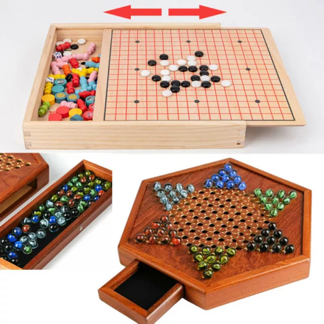 Wooden Chinese Checkers Set with Storage Drawer Kids Chess Game Set Board Game