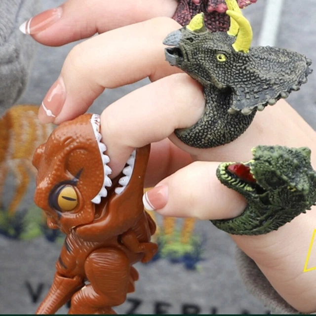 6 Pcs Finger Puppets Rings Interactive Toy Simulated Dinosaur Wildlife Rings 3