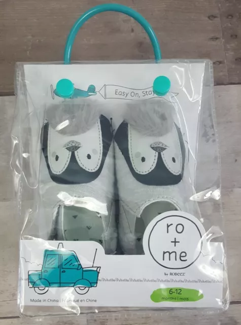 Ro+Me By Robeez Baby Slip On Crib Shoes Gray Penguin Booties Size 0-6 M, 6-12 M 2