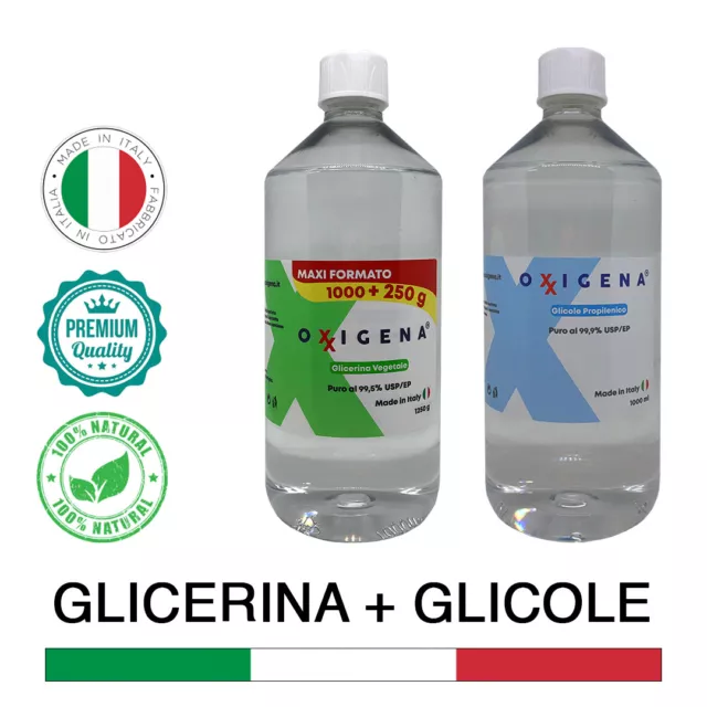 Oxxigena - Base Neutra PG + VG - Glicerina Vegetale 1L + Glicole Propilenico 1L