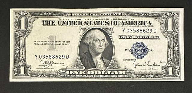 1935 C $1 Dollar Silver Certificate Blue Seal Nice Crisp Note