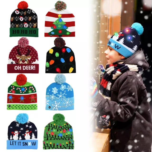 LED Christmas Beanie Hat Holiday Light Up Hat Winter Lighting Christmas Hat