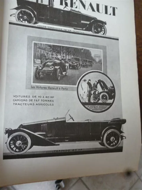 RENAULT 10 à 40 HP automobile 31 publicité papier ILLUSTRATION 1920 col