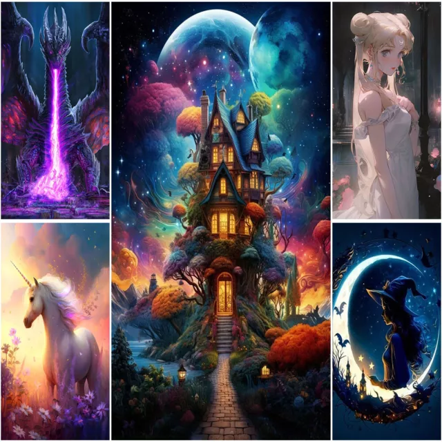 Large 5D Diamond Painting Castle Unicorn Beauty Cross Stitch Embroidery Crafts