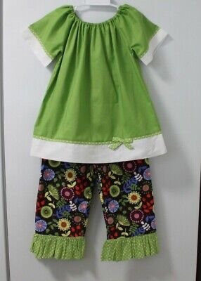 Your Truly Kids Lined Polka Dot Ruffled Floral Bottoms & Handmade Top Girl Sz 8