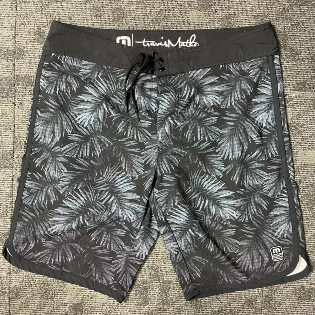 Travis Mathew Shorts Mens Small Black Swim Trunks Board Palm Leaves Surf Beach