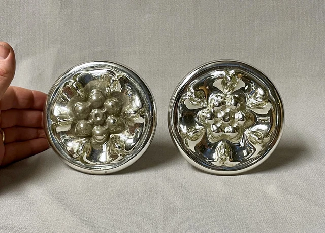 Pair Early Antique Federal Mercury Glass Curtain Drape Tie Backs Pewter Ends 2