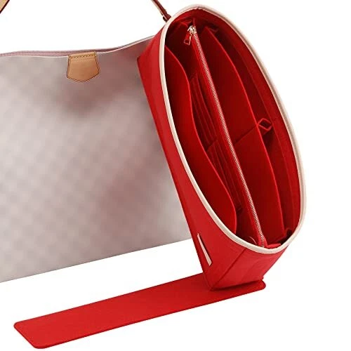 Purse Organizer Insert & Base Shaper 2pc Set, Felt Handbag & Slender Large Red