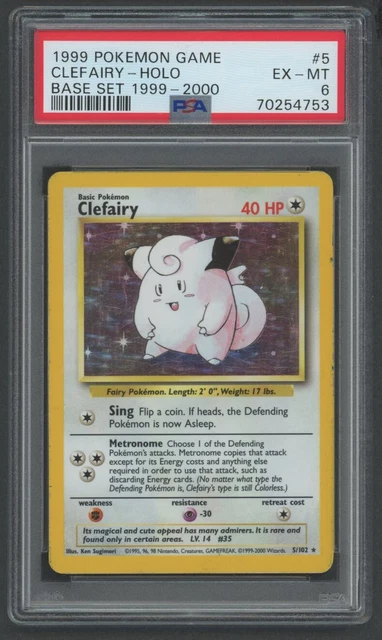 Pokemon Card - PSA 6 Clefairy 5/102 - 1999 2000 4th Print Base Set - EX-MT PSA6