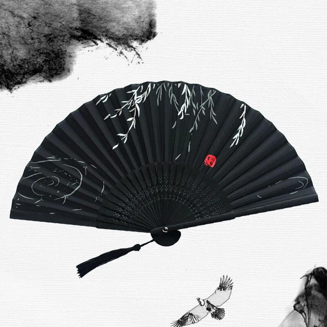 Folding Fans Handheld Antique Style Hand Fan Foldable Calligraphy Ink