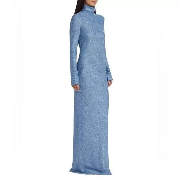 ST. JOHN Knit Sequin Floor-Length Gown - Blue