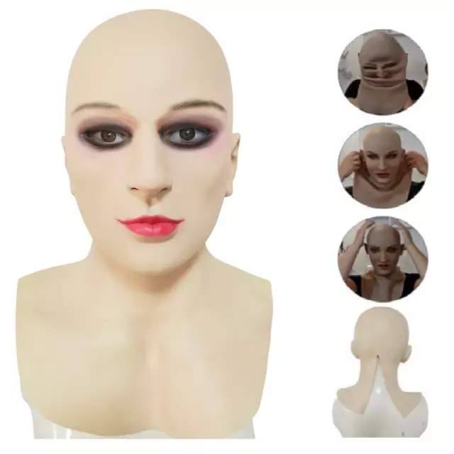 Hot Latex Silicone Mask Realistic Female Woman Face Cover Crossdress Headgear US