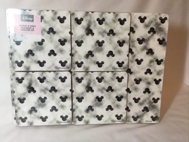 Disney Mickey Mouse 4 X Placemats & Coasters Set Grey Black & White Bnip George