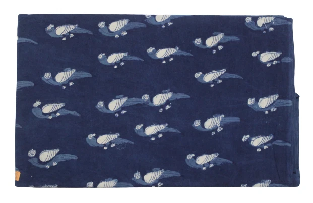 Main Bloc Animal Imprimé 100% Coton Indigo Tissu Bleu Femme Robe Matériel Cour
