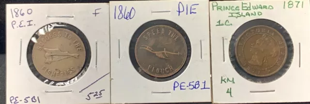 1860 1871 Prince Edward Island Fisheries Plough Large Tokens (3) Three Coin Lot