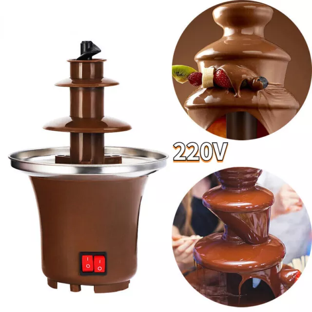 220V 3 Tiers Chocolate Fondue Fountain Maker Waterfall Warmer Melting Machine