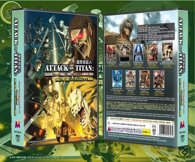 DVD Anime Attack on Titan Season 1-3 + Final Part 1&2 + Junior High 9  Sp 2 Movie