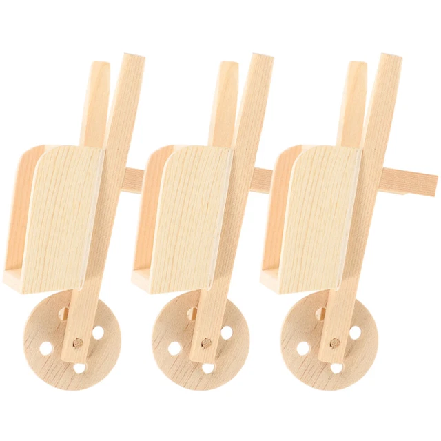 3 pièces maison de poupées brouettes miniatures Mini brouettes en bois modèles