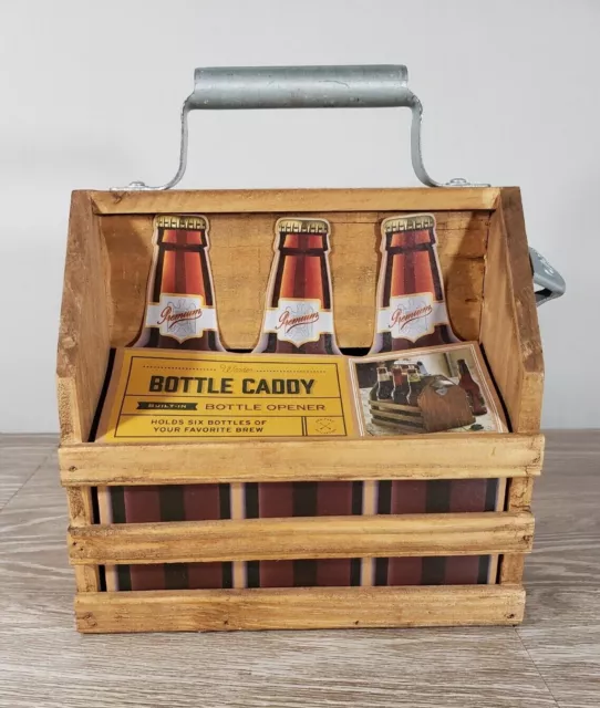 Wooden 6-Pack Bottle Caddy With Built-in Bottle Opener