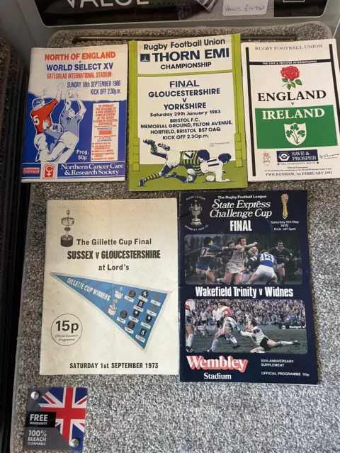 5 Job Lot Various Rugby Union Programmes 1973 - 1992 Cup Finals Etc