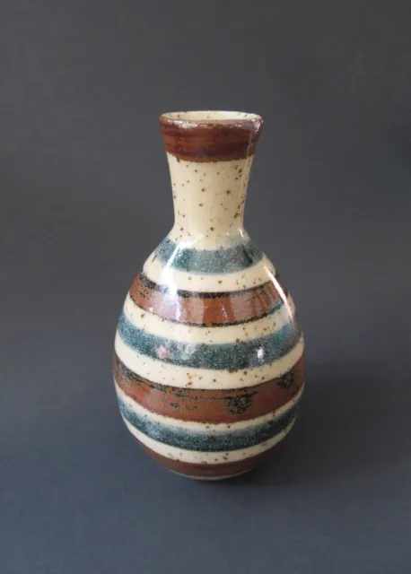 Vtg. MCM Spreckled Stoneware Striped Bud Vase 4.5" Otagiri Mercantile OMC Japan