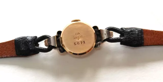 Montre de dame en Or et Argent bracelet cuir - Poids 9,28 g. 3