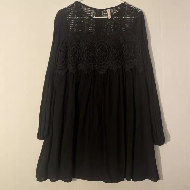Xhilaration Lined Black Lace Shirt Western Tunic Dress M Cut Out Sleeve