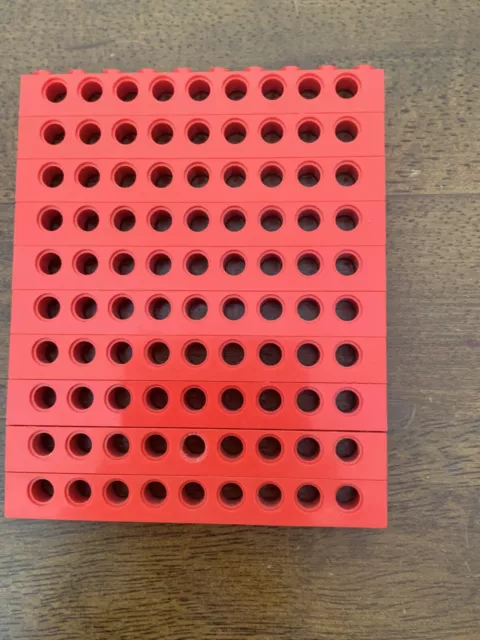 10x LEGO RED Technic 1x10 Mattoncini Parte n. 2730 Fori Usati