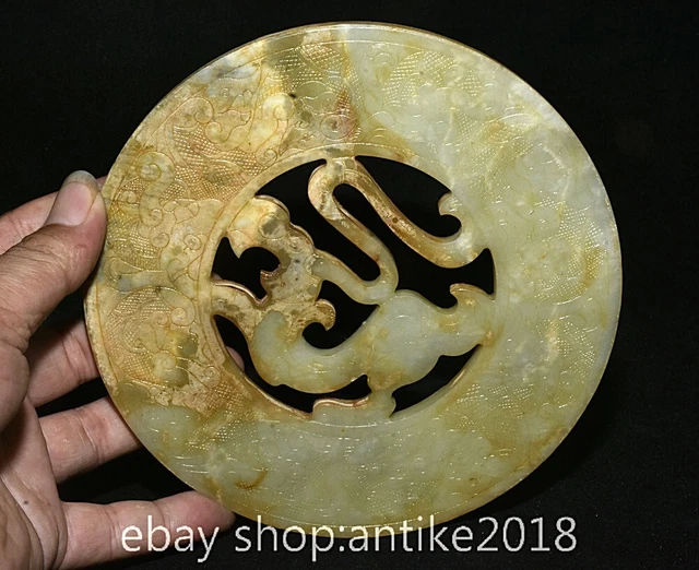OLD HAN DYNASTY Hetian Jade Gilt Dragon Beast Yubi Pendant Le dragon