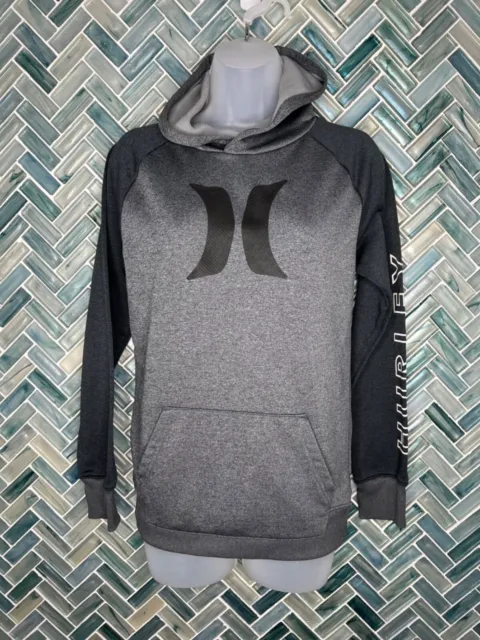 Youth Nike Dri Fit Hurley Gray Black Performance Pullover Hooded Sweatshirt Lg