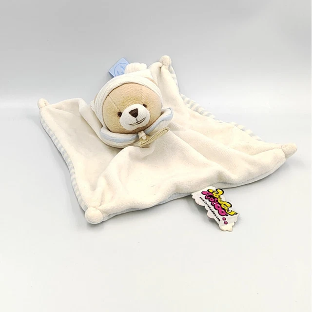 Doudou et compagnie plat ours blanc bleu rayé Tatoo - 32420