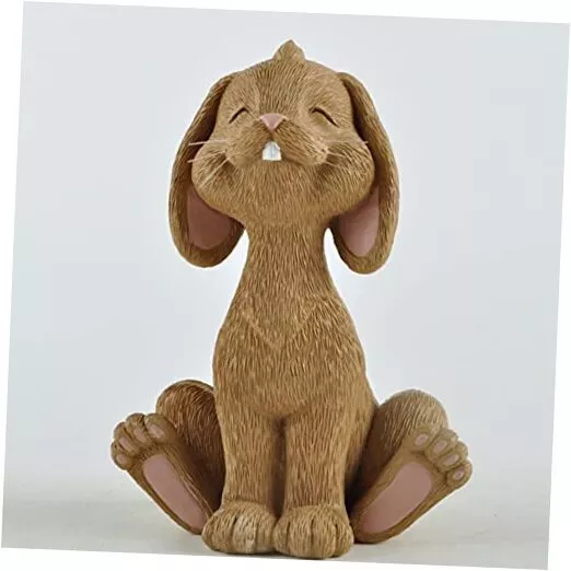 Whimsical Bunny Rabbit Smiling Figurine Cute Collectible - Happy Bunny Brown