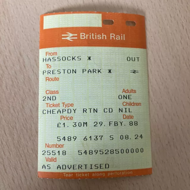 Railway.  Ticket,   (.  Hassocks.  To.  Preston. Park.  88.    )
