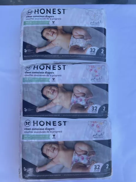 NEW Honest Diapers Size 2, 12-18 Pounds 96 Diapers/ 3 pack, Rose/Tutu Print Girl