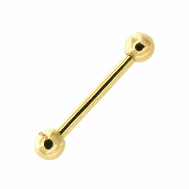 Straight Barbell Eyebrow Nipple Tongue Piercing Ring Real 14K Yellow Gold 16G