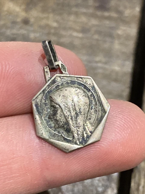 Pendentif Ancien En Argent Massif 925 - Médaille Religieuse Vierge Et Jésus - Occasion