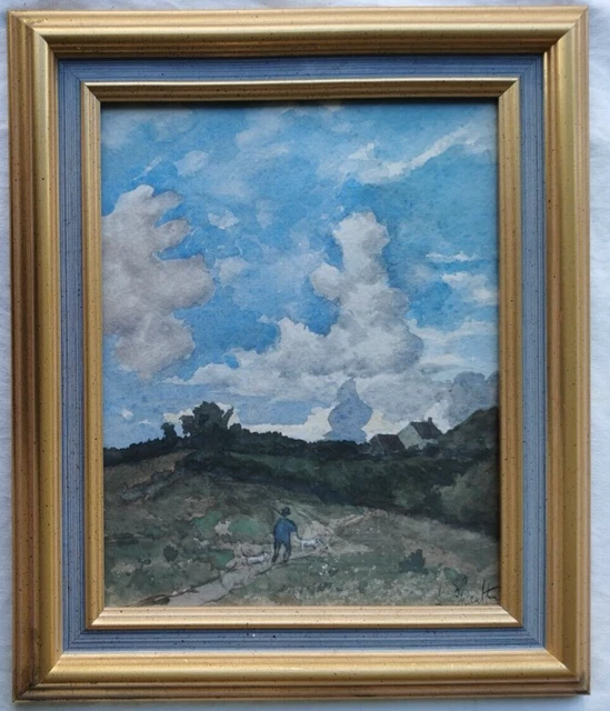 A CHAUTTARD Tableau AQUARELLE sur Papier Debut XXe Signe Paysage Peinture Art 3