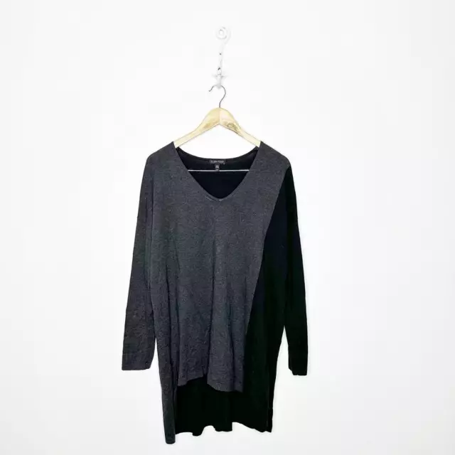 EILEEN FISHER boxy colorblock tencel knit boxy sweater tunic black gray womens M