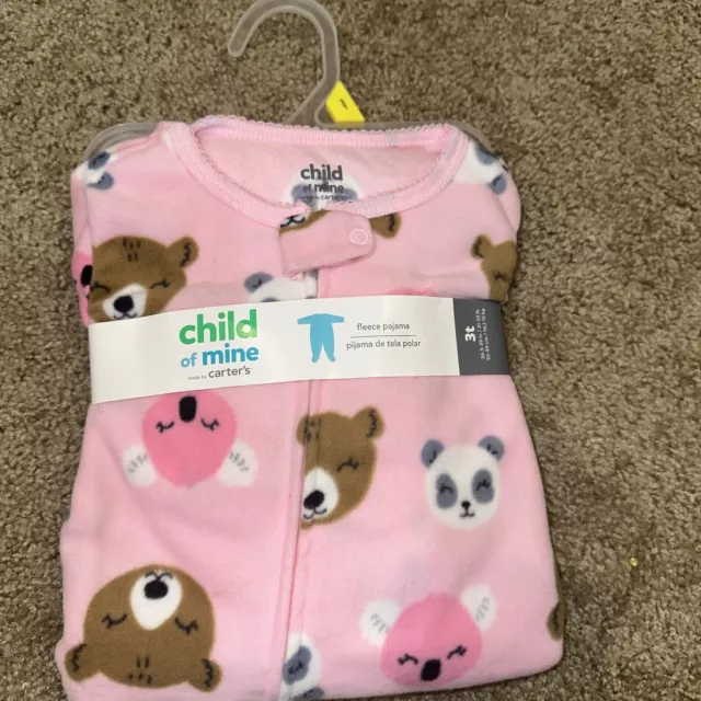 Baby Child of Mine fleece Pajama Sleep N Play Footed Size 3T Bear pink NWT