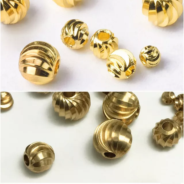 Round Plicated 3mm 4mm 5mm 6mm 8mm Gold Plated Brass Metal Loose Spacer Beads