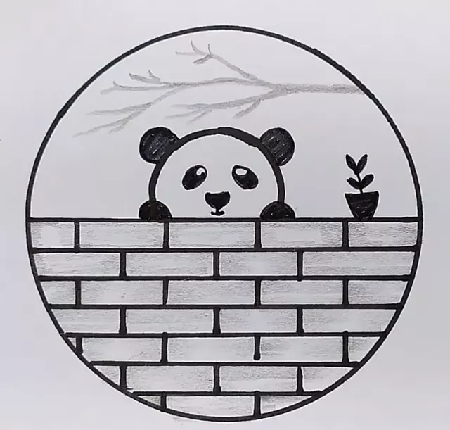Original Art A4 Circle Lead Based Cute Panda Pencil Drawing 2B/HB Free Shipping