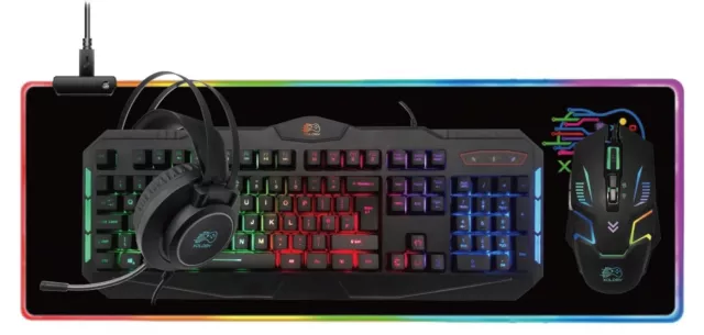 Gaming Keyboard Mouse And Headset Set XL Mat Rainbow LED USB Bundle PC Laptop UK