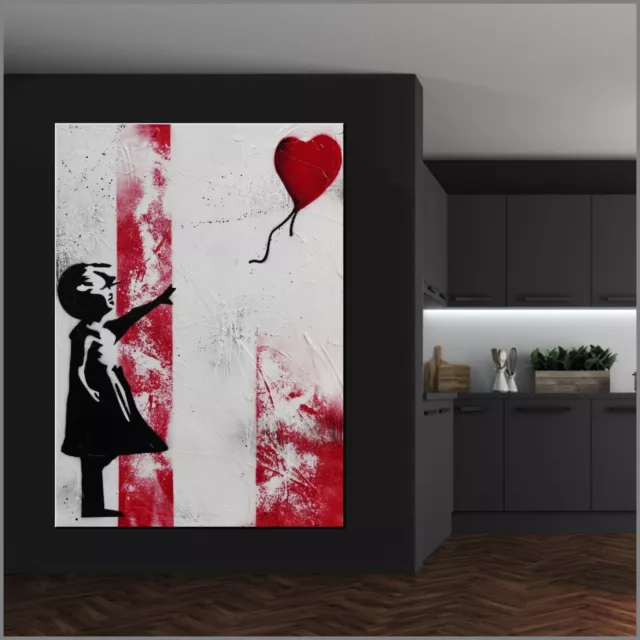 Funky Banksy Balloon Love Urban Pop Street Art 140cm x 100cm Textured Painting