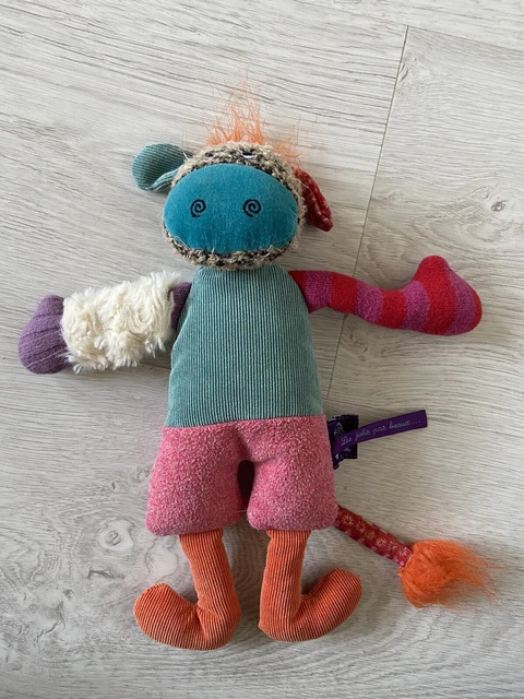 Doudou Peluche Vache Vert  Rose Rouge Rayé  Les Jolis Pas Beaux Moulin Roty