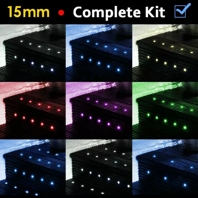 10 / 20 x LED 15mm Round Garden Decking Deck Kitchen Plinth Lights Lighting Kit