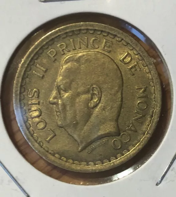 1945 Monaco 2 Francs-Louis II.-Aluminum-Bronze Coin-KM#121a