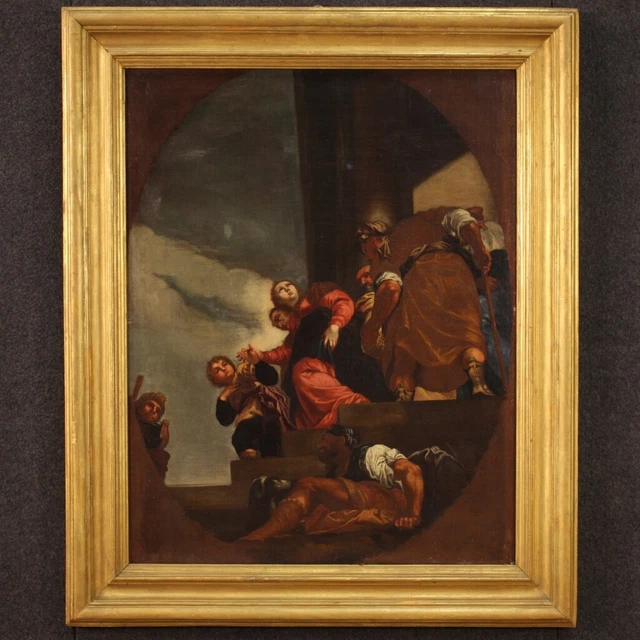 Antigua pintura oval veneciana repudio de Vasti cuadro oleo sobre lienzo 600