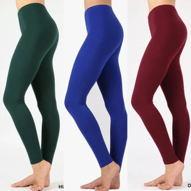 WOMENS ZENANA FULL Ankle Length Leggings Basic Cotton Stretch Pants Yoga  S-3X $12.99 - PicClick